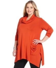 Enjoy the stylish comfort of Grace Elements' long sleeve plus size top, punctuated by a handkerchief hem.