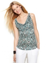 A little twist of the imagination - INC's tribal printed cowl neck tank makes any outfit look creative and cool!