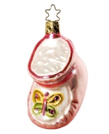 Studded with Swarovski crystals, this lovely pink booty ornament by Inge-Glas is a special way to celebrate a new birth.