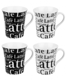 Enjoy your signature espresso drink in Cafe Latte mugs from Konitz. Featuring black and white text in easy-care porcelain.