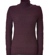 Recently relaunched with a fashion-forward aesthetic, Belstaffs take on modernized knitwear makes the turtleneck pullover a downtown-approved must-have essential - Ribbed turtleneck with one-sided button detail down shoulder, chunky cable knit pattern, slim fit, ribbed cuffs and hem - Style with cropped trousers and heels or a pencil skirt and platforms