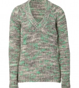 Timeless-classic knitwear gets a contemporary-cool edge in Closeds chunky V-neck pullover, detailed in a chic medley of mint heather - V-neckline, long sleeves, ribbed trim, modern slim fit - Pair with everything from broken-in skinnies to sharply tailored trousers