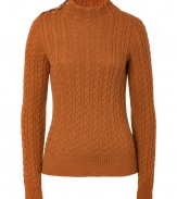 Timeless-classic styling gets a contemporary cool twist in Marc by Marc Jacobs modern cable knit pullover - Stand-up collar, long sleeves, ribbed trim, buttoned shoulder seam - Slim straight fit - Mix with contrast textures, and pair with leather separates and rich velvety accessories