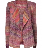 Paint soft color into Downtown-cool looks with Zadig & Voltaires chunky knit open cardigan, finished in sweet shades of variegated rose - Collarless, long seamed sleeves, asymmetrical cuffs, front dropped stitch detail, ribbed trim - Easy, relaxed fit - Style with edgy leather leggings and contemporary carryalls