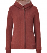 Cozy rabbit fur lines the hood of this ultra soft hoodie from Woolrich, making it the perfectly luxe finish to casual cool looks - Hood with rabbit fur lining, buttoned front, long sleeves, ribbed trim, slit pockets - Fitted - Team with casual knits, favorite skinnies and boots