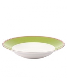 Have more fun at the table with the peppy pink and green bands and sublime durability of this Market Street Green soup bowl by kate spade.