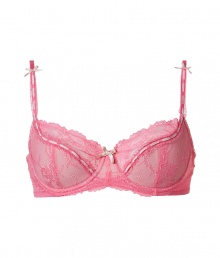 Stylish bra in fine, pink synthetic - Artistry model by designer and supermodel Elle MacPherson - Luxurious bra in a lace look - With lightly filled demi cups and slim, adjustable length outer straps - Hook closure - Cute little bow - A fine satin band runs through the cups and straps - A dream piece, best for wider necklines - Perfect, snug fit - Magically makes a dream d?collet? - Sweet, sexy, seductive - Fits under (almost) all outfits