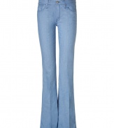 Stylish flared leg jeans in fine cotton - Wonderful, light denim blue - Trendy, wide flared leg in 70s jet-set look - With figure-flattering crease - Typical five-pocket style - Washing instructions: cold wash - Fit: runs normal - Style : with short, slim tops, wedge heels, sandals