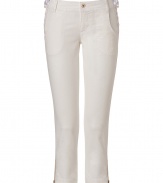 Stylish capri jeans in stretch cotton - Classic white color looks fresh and modern - Slim fit  in a new shorter 3/4 mid-calf length - Fits tight, yet comfortable - With zipper and lace-up detailing - Goes with all basic looks you wear for leisure/vacations/weekends - Washing instructions: wash cold - Fit: runs normal - Wear with ballerinas, booties, pumps