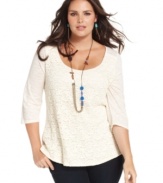 Land a feminine look with Lucky Brand Jeans' lace plus size top-- it's a must-have!