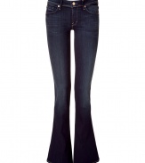 Designer jeans made ​.​.of dark blue stretch cotton with intelligent fading and a figure-flatting fit - Flared cut creates a retro look that lengthens legs and accentuates curves - Signature logo stitched at back pockets - Pair with a tunic top and cork-botton wedges for a casually sexy weekend look