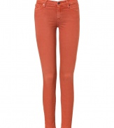 Colorful denim is the simplest way to make any ensemble stand out, especially when it looks as good as Seven for all Mankinds jean leggings - Curve-hugging, second skin fit in a soft, cotton stretch blend - On trend in an elegant rust orange hue - Medium low rise, with classic five pocket styling, button closure, zip fly and signature embroidery at rear - Pair with a light cashmere pullover, a tunic top or a silk blouse and ballet flats or low boots