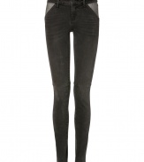 Give your edgy look that Brooklyn-bound feel in Marc by Marc Jacobs two-tone black skinny jeans - Four-pocket style, button closure, belt loops, contrast grey trim - Pair with oversized chunky knits and kick-around boots