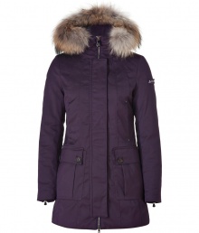 Your cold weather look just got more stylish with this luxe fitted down parka from Peuterey - Hood with raccoon fur trim, concealed zipper closure, long sleeves with zip cuffs logo detail, cargo pockets and slit pockets, water repellent - Slim fit - Wear with an elevated jeans-and-tee ensemble or a workweek-chic look