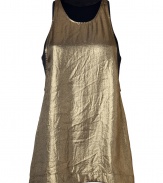 With a shimmer of muted gold and contemporary loose cut, A.L.C.s silk lined tank is a chic choice for dressing up layered looks - Scoop neckline, medium-width straps, extra low-cut arm holes, full navy tank top lining - Loose fit - Wear with leather leggings and a boyfriend blazer to cocktails