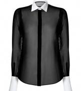 With its crisp white cotton cuffs and collar, Valentinos sheer silk shirt lends a luxe sartorial edge to any outfit - Cutaway collar, fold-up buttoned cuffs, hidden front button placket - Loosely tailored fit - Opt for a menswear-inspired look with tailored trousers, lace-ups and a tuxedo blazer