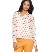 With an irreverent heart print, this slouchy Bar III chiffon blouse combines both feminine & masculine appeal for a cool contrast!