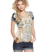 Transport yourself to a faraway place with this Lucky Brand Jeans tee, featuring a Moroccan-inspired floral print. A super-soft cotton blend means it feels like a vintage favorite, too!