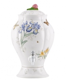 Graced with the whimsical springtime motif of Butterfly Meadow dinnerware, this Lenox drink dispenser pours on the charm as well as 200-some ounces of your favorite cold beverage. With beautiful scalloped detail in fresh white porcelain. Qualifies for Rebate