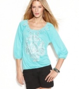 Pair INC's embroidered peasant top with shorts or slim capris to give any outfit a touch of exotic elegance.