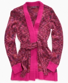 A spacedye finish gives this Epic Threads cardigan a luxurious finish – a belt tie to adjust the fit perfects the look.