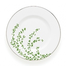 An instant classic from Kate Spade, the Gardner Street Green dinnerware collection is the definition of contemporary elegance. Green stems of foliage flourish on fine white bone china, creating a stylized two-tone floral motif to freshen up your table. Platinum edges add a touch of luxurious shine. Dishwasher safe.