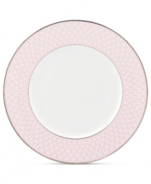 Special occasions shape up chic with the Mercer Drive accent plate, featuring a pink geometric design in platinum-banded china. A modern balance of fun and formal from kate spade new york.