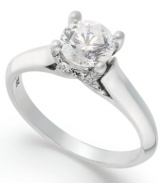 A design that sparkles from every angle. This stunning certified diamond X3 solitaire ring (1 ct. t.w.) features a beautiful round-cut diamond at center, as well as sparkling diamond accents in an X shape in the sides of the band. Crafted in 18k white gold.