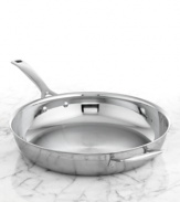 Versatility, convenience & stunning good looks. This fry pan features a triple-layer design that sandwiches a pure aluminum core between two high-performance layers of stainless steel for quick, even heating that powers masterful meals each & every time. A magnetized exterior works like a pro on all cooktops, including induction, and the durable construction slips in the oven or sizzles on the stovetop. Lifetime warranty.