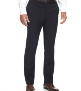 A sleek silhouette adds an extra touch of sophistication in these slim-fit dress pants from Perry Ellis.