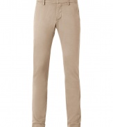 Stylish pants in camel stretch cotton - Casual, trendy chino cut - With slim, straight legs, waistband, belt loops and side pockets - A typical look for leisure, combine with sneakers, boots, a shirt, knit shirt, leather jacket, parka - Really comfortable, a genius alternative to jeans or corduroys