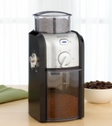 Simplify the daily grind with this smart and spacious burr grinder. Fill the large-capacity hopper with your favorite coffee bean variety and choose from one of 17 different fineness settings. The removable container slides out to present a supply of deliciously aromatic and perfectly ground coffee beans. Constructed of durable black plastic and brushed stainless steel, this grinder looks great next to any coffee maker. One-year warranty.