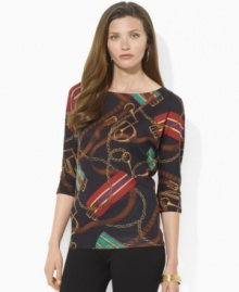 Cut in a relaxed, feminine silhouette, Lauren by Ralph Lauren's luxuriously soft brushed cotton jersey top is finished with a vibrant equestrian print for a chic, preppy vibe.