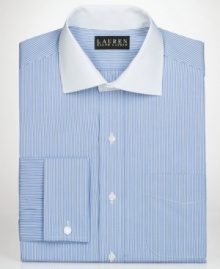 Get noticed in eye-catching stripes with this dress shirt from Lauren by Ralph Lauren.