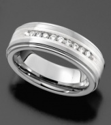 Top of the class. This ring features a row of round-cut diamonds (1/4 ct. t.w.) set in tungsten.