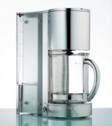 Slender and satisfying, this Kalorik coffee maker brings bold new style to your countertop. Its ultra modern, polished stainless steel and frosted-glass housing delivers 10 cups of amazingly rich, flavorful coffee – the perfect start to any day. One-year warranty. Model CM17442.