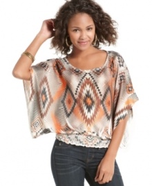 Punch up your jeans with tribal flair via this top from Living Doll that pairs batwing sleeve construction with the season's favorite print!