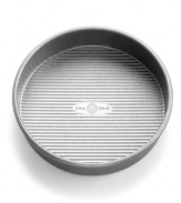 Proud to be American made! The commercial-grade heavy-gauge aluminized steel pan features a unique fluted surface that promotes even air circulation while baking, so your sweet treats are always perfectly delicious. A nonstick, environmentally-friendly silicone finish is safe, natural and simply the best for baking. Lifetime warranty.