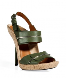 With a futuristic aesthetic, these Givenchy cork sandals push the boundaries while remaining ultra-stylish - Open toe, leather straps with silver-tone metal detail, ankle strap with buckle closure, cork outersole, stiletto heel - Pair with pleated silk shorts, a sheer blouse, and a boyfriend blazer