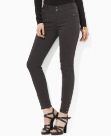 Lauren Ralph Lauren's slim twill petite pant is finished with chic buttons at the ankle for a modern update.