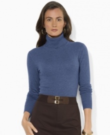 Lush, refined yarns of wool, angora and cashmere lend sleek sophistication to a classic-fitting petite turtleneck sweater.