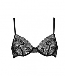 Sexy black crochet lace underwire bra - This sultry yet sweet bra is perfect under any outfit - Adorable crochet lace detail and comfortable yet flattering fit - Made by high-end intimate apparel brand Kiki de Montparnasse