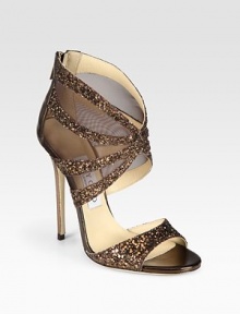 Glitter-encrusted metallic leather straps surrounded by semi-sheer mesh. Self-covered heel, 5 (125mm)Glitter-coated metallic leather and mesh upperExposed back zipperLeather lining and solePadded insoleMade in ItalyOUR FIT MODEL RECOMMENDS ordering one size up as this style runs small. 