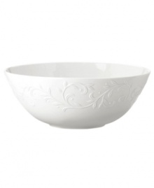 An elegant white-on-white dinnerware pattern featuring an embossed vine motif and interior glaze, the Opal Innocence Carved collection of dinnerware and dishes gets your table set for refined dining every day. Qualifies for Rebate