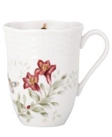 A taste of country living from Lenox. Crafted of elegant white porcelain with a whimsical springtime motif, the Butterfly Meadow Basket mug combines a scalloped edge and textured border for unparalleled charm.