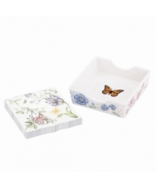 With all the springtime whimsy as Butterfly Meadow dinnerware, this Lenox napkin holder keeps country tables tidy in clean white porcelain with pretty blue napkins. Qualifies for Rebate