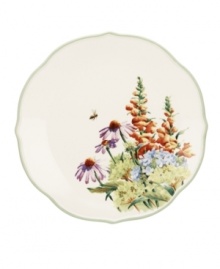 Garden party. These Floral Meadow Hydrangea dinner plates bring eternal spring with a bouquet of green, blue and orange rooted in resilient everyday porcelain. A scalloped edge adds to the charm of the graceful mix-and-match Lenox collection. Qualifies for Rebate