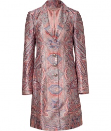 Make a stylish statement in this luxe silk coat from Etro - Notched lapels, front button placket, all-over paisley print - Pair with a silk blouse, wide leg trousers, and platform pumps