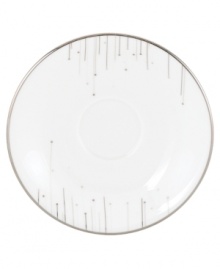 Bone china with platinum edges drips glittering icicles on slick, snowy white from Lenox Lifestyle dinnerware. The dishes, like this Platinum Ice saucer, are a recipe for cool in modern decor, delivering unique, unforgettable style to quiet meals and casual get-togethers. Qualifies for Rebate