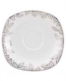 Clusters of gleaming leaves rain down on this white bone china saucer, trimmed in platinum. From Lenox Lifestyle dinnerware, these dishes are playfully modern and naturally chic, and have an enchanting look that's fresh and perfect for every occasion. Qualifies for Rebate